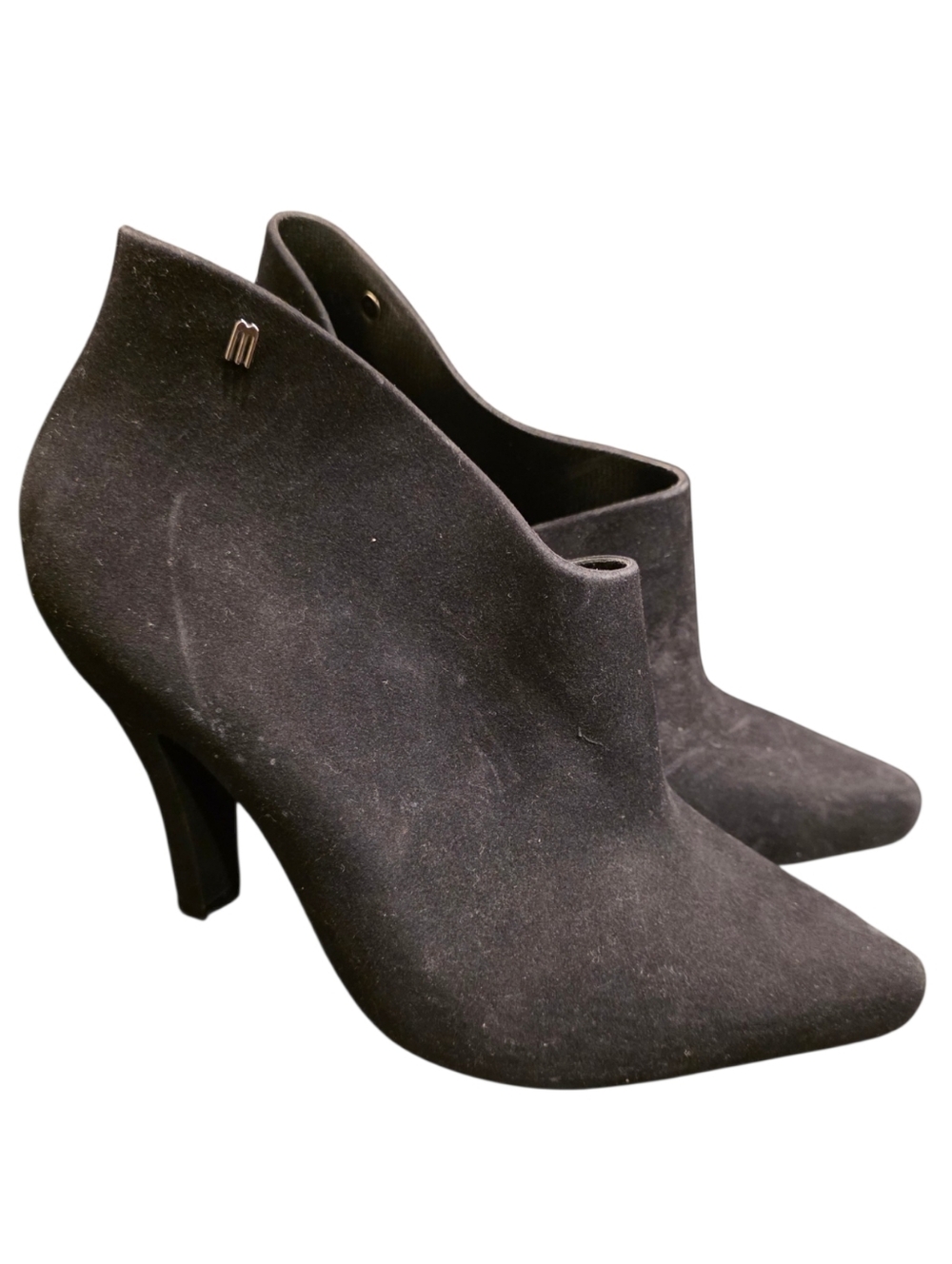 MELISSA Drama Black Flocked High Heel Ankle‎ Boot - Size 9